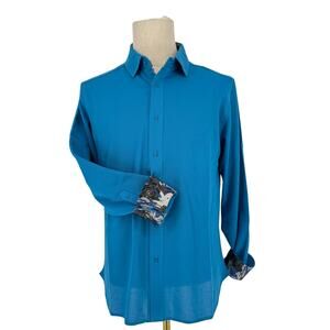 Robert Graham Casual Button Front Long Sleeve Shirt Solid Marine Blue M